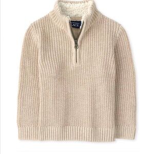 The Children’s Place Tan Knit Sherpa-Lined Collar 1/4-Zip Sweater | 12-18 Months